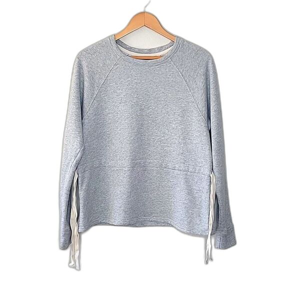 ATHLETA Gray Long Sleeve Crew Neck Sweatshirt size M Draw Waist Pullover Active - Picture 1 of 13